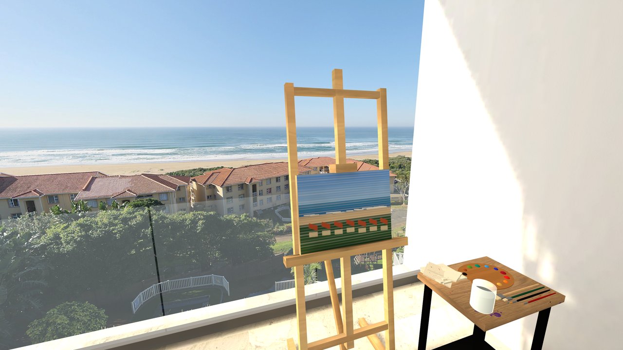 Painting on the balcony easel over the ocean